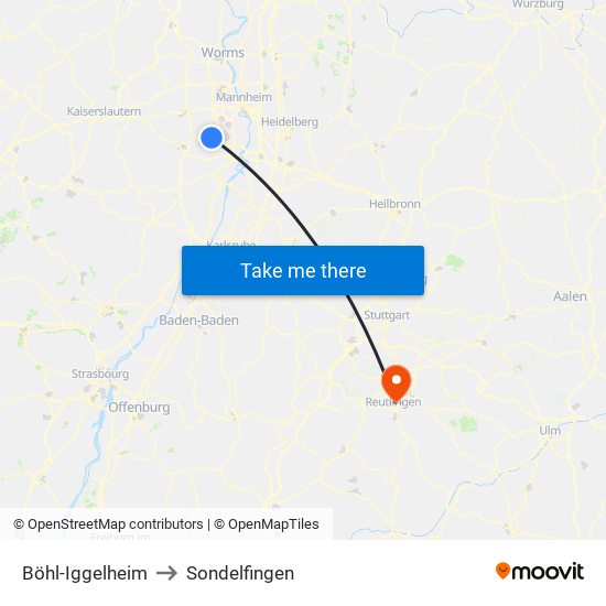 Böhl-Iggelheim to Sondelfingen map