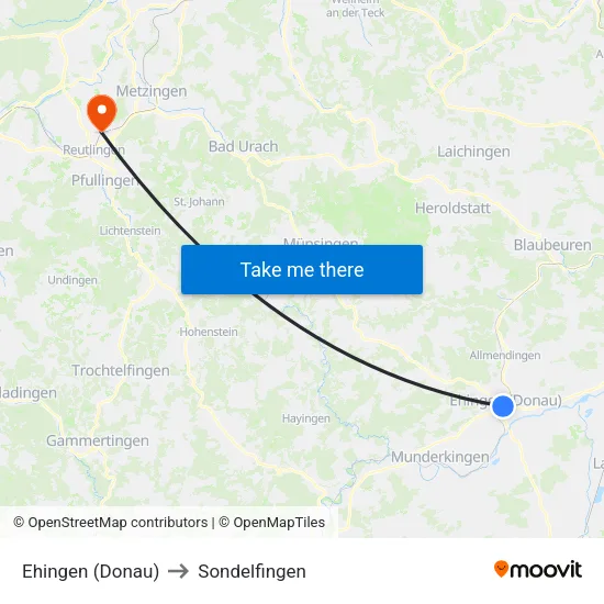 Ehingen (Donau) to Sondelfingen map