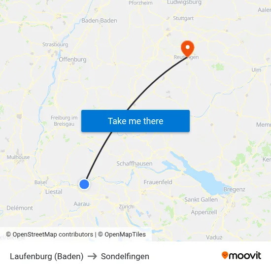 Laufenburg (Baden) to Sondelfingen map