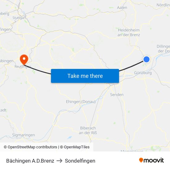Bächingen A.D.Brenz to Sondelfingen map