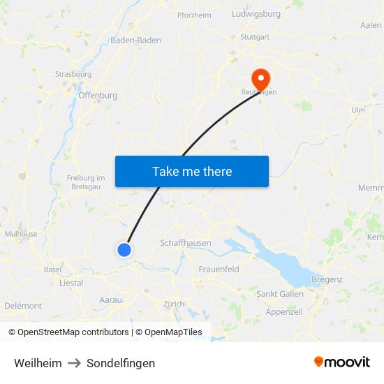 Weilheim to Sondelfingen map