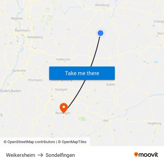 Weikersheim to Sondelfingen map