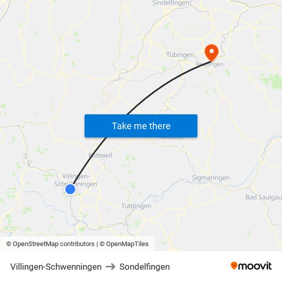 Villingen-Schwenningen to Sondelfingen map