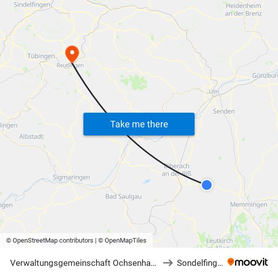 Verwaltungsgemeinschaft Ochsenhausen to Sondelfingen map