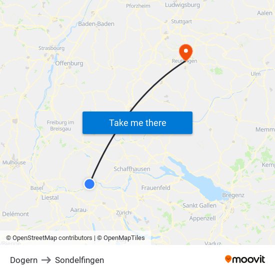 Dogern to Sondelfingen map