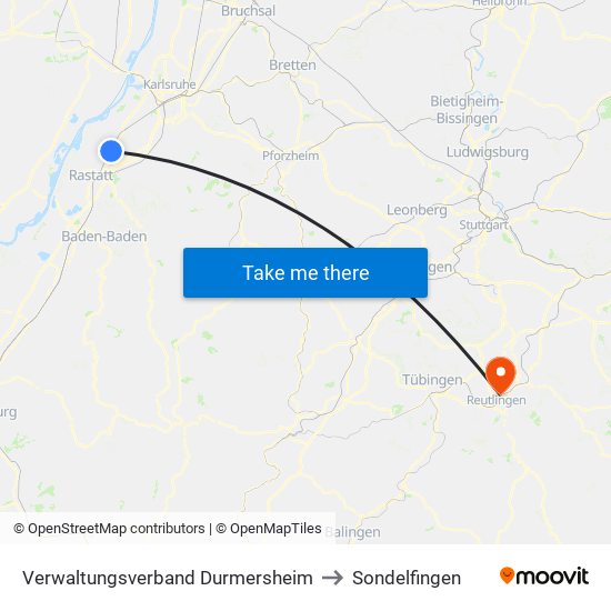 Verwaltungsverband Durmersheim to Sondelfingen map