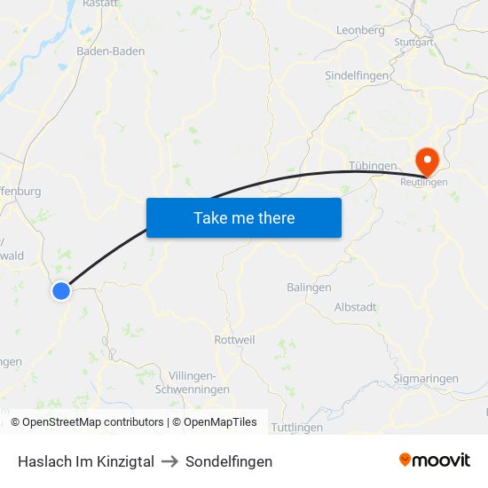 Haslach Im Kinzigtal to Sondelfingen map