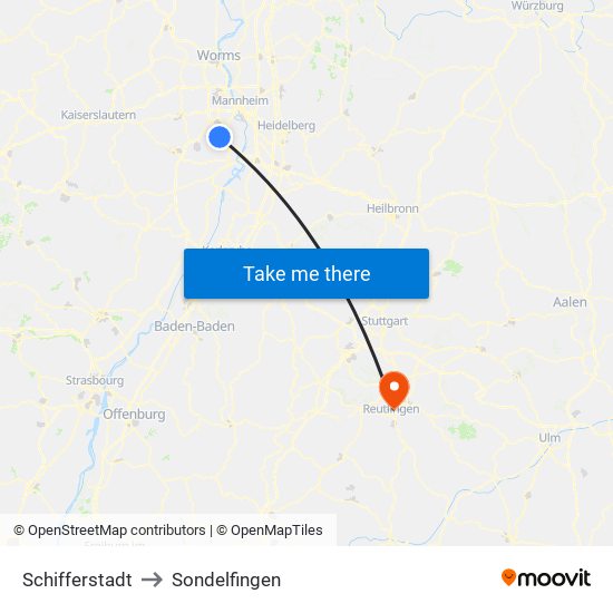 Schifferstadt to Sondelfingen map