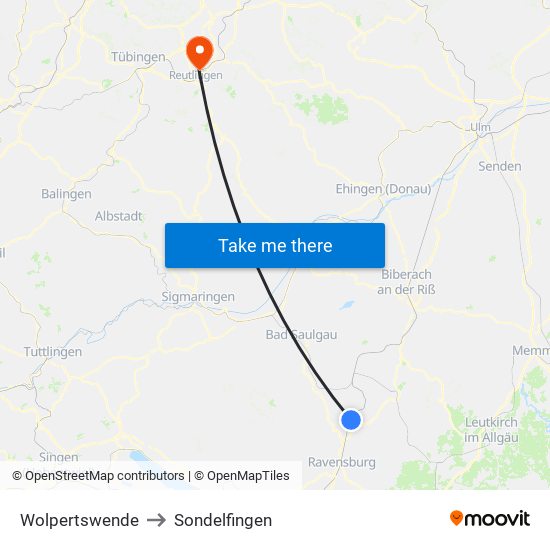 Wolpertswende to Sondelfingen map