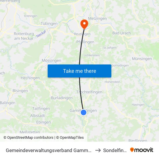 Gemeindeverwaltungsverband Gammertingen to Sondelfingen map