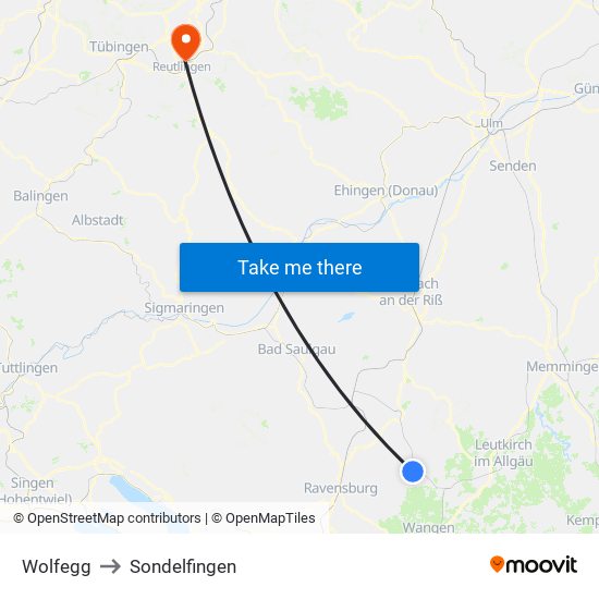 Wolfegg to Sondelfingen map