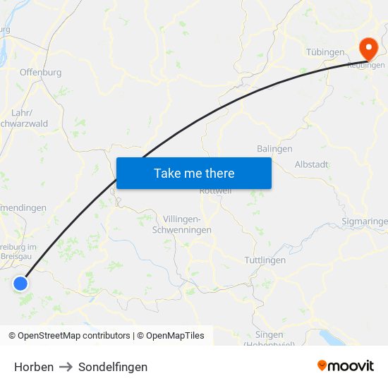 Horben to Sondelfingen map