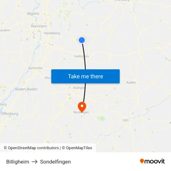 Billigheim to Sondelfingen map
