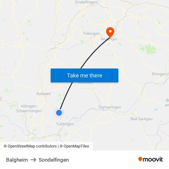 Balgheim to Sondelfingen map