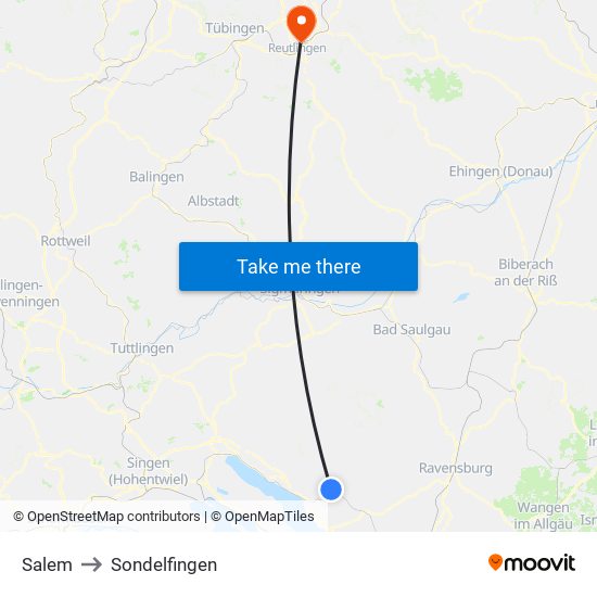 Salem to Sondelfingen map