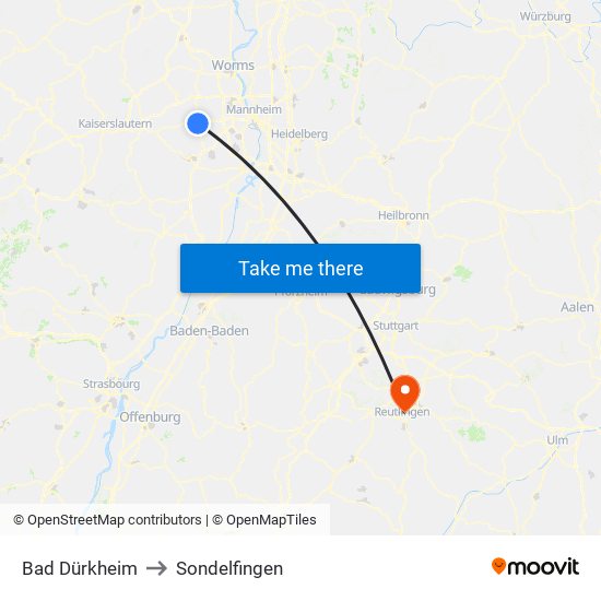 Bad Dürkheim to Sondelfingen map