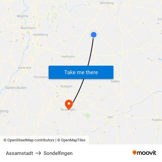 Assamstadt to Sondelfingen map