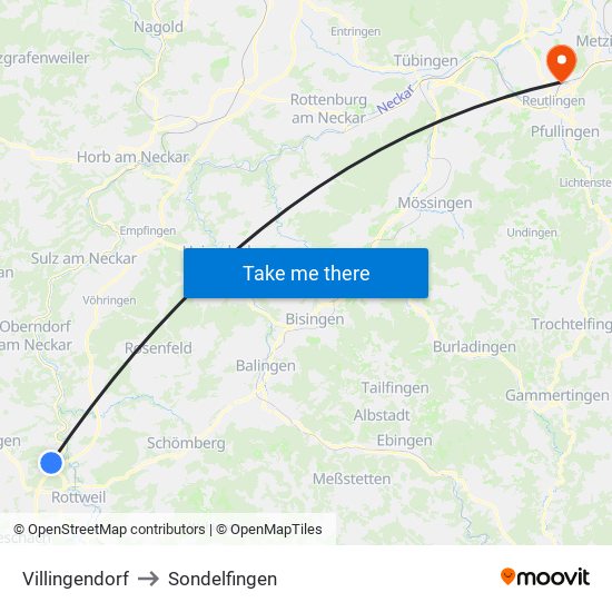 Villingendorf to Sondelfingen map