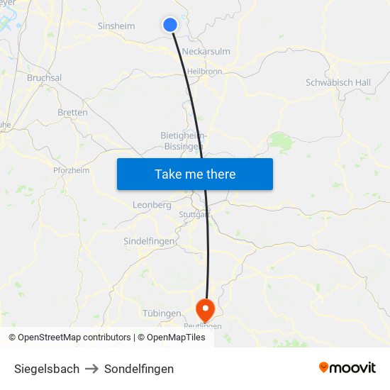 Siegelsbach to Sondelfingen map