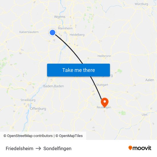 Friedelsheim to Sondelfingen map
