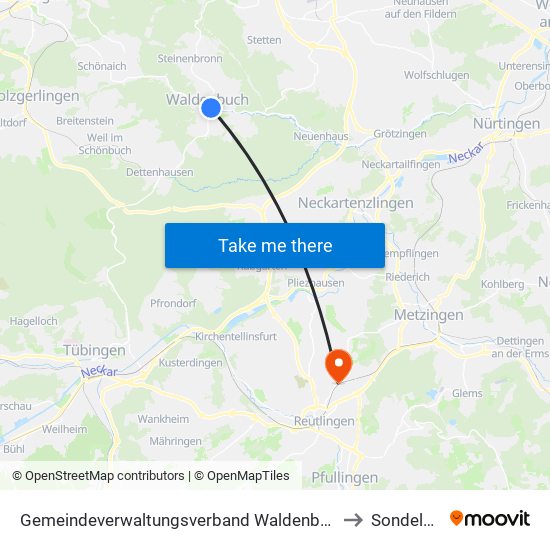 Gemeindeverwaltungsverband Waldenbuch/Steinenbronn to Sondelfingen map