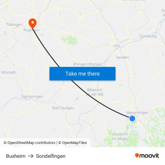 Buxheim to Sondelfingen map