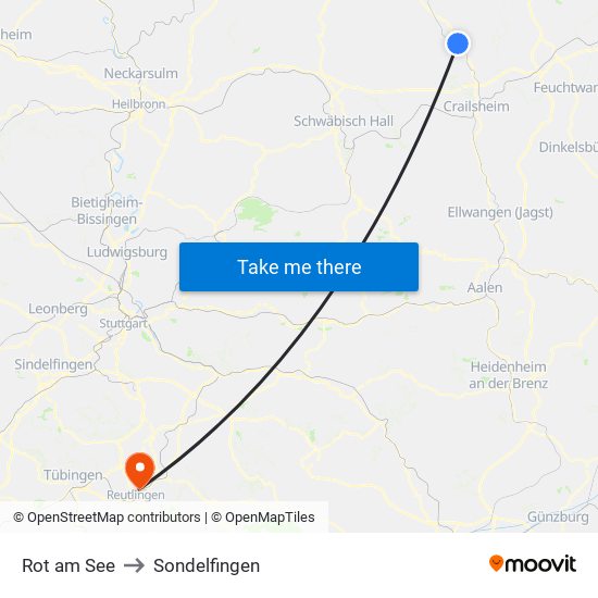 Rot am See to Sondelfingen map