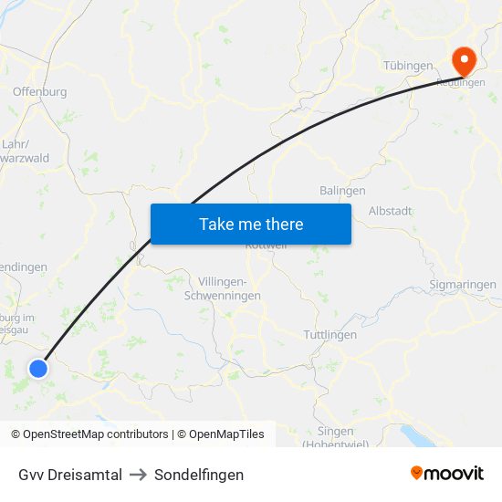 Gvv Dreisamtal to Sondelfingen map