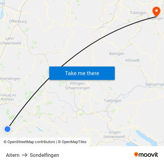 Aitern to Sondelfingen map
