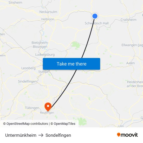Untermünkheim to Sondelfingen map