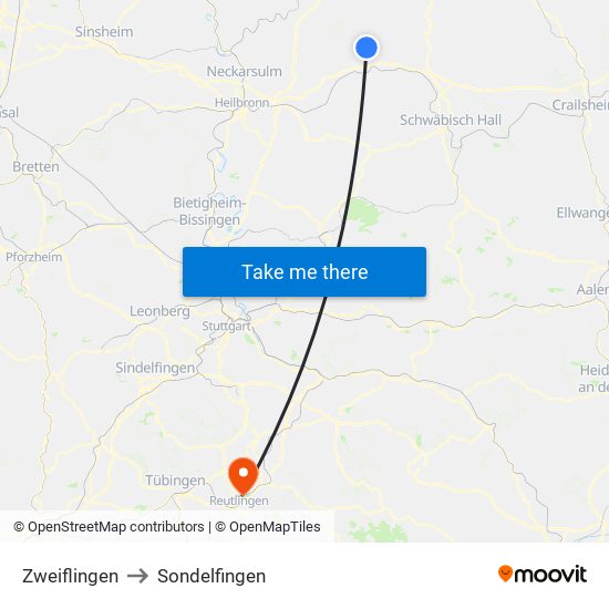 Zweiflingen to Sondelfingen map