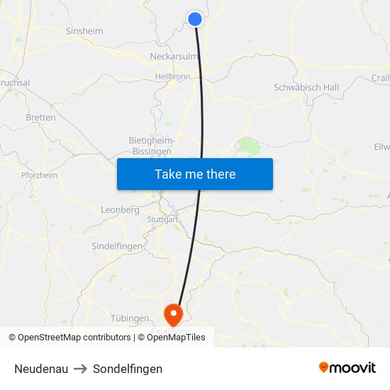 Neudenau to Sondelfingen map