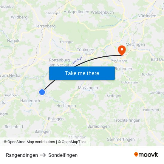 Rangendingen to Sondelfingen map