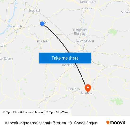 Verwaltungsgemeinschaft Bretten to Sondelfingen map