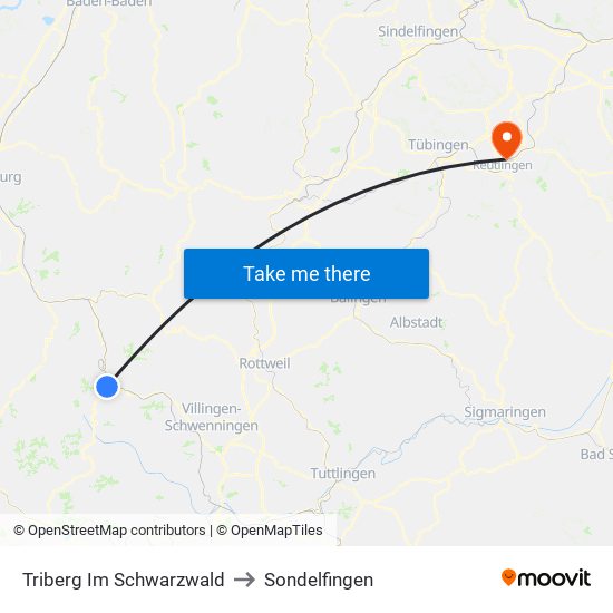 Triberg Im Schwarzwald to Sondelfingen map