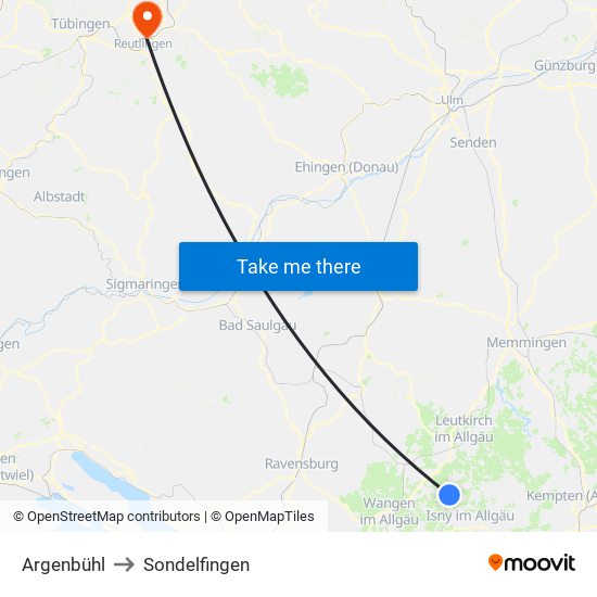 Argenbühl to Sondelfingen map