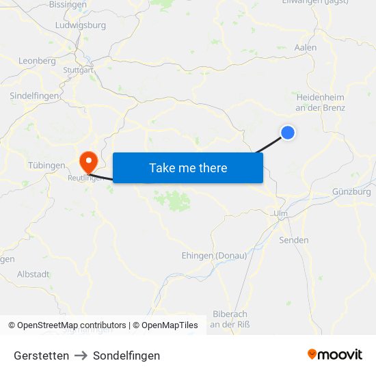 Gerstetten to Sondelfingen map