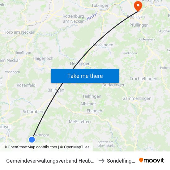 Gemeindeverwaltungsverband Heuberg to Sondelfingen map