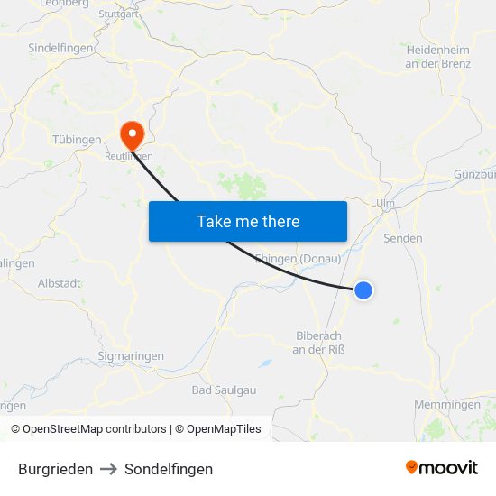 Burgrieden to Sondelfingen map