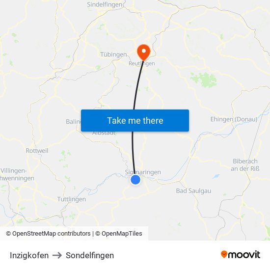 Inzigkofen to Sondelfingen map