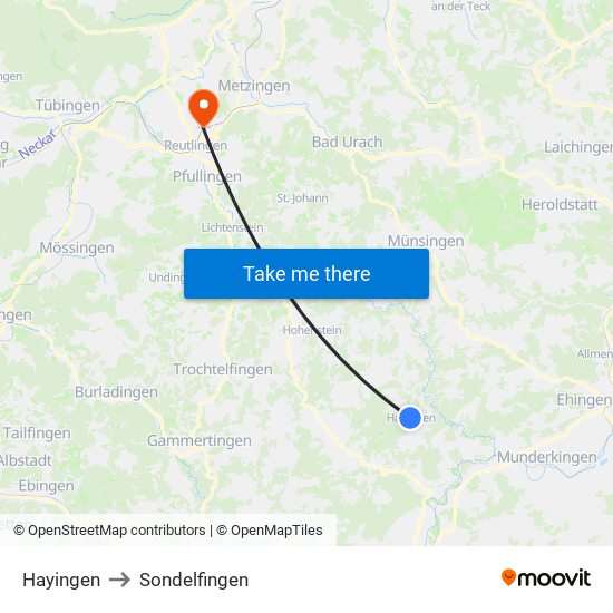 Hayingen to Sondelfingen map