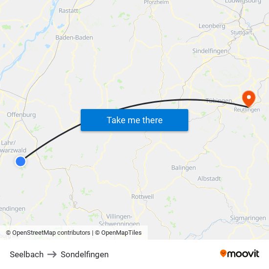 Seelbach to Sondelfingen map