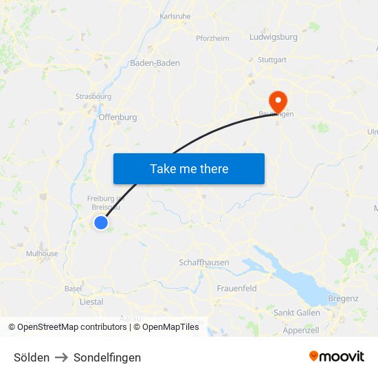 Sölden to Sondelfingen map