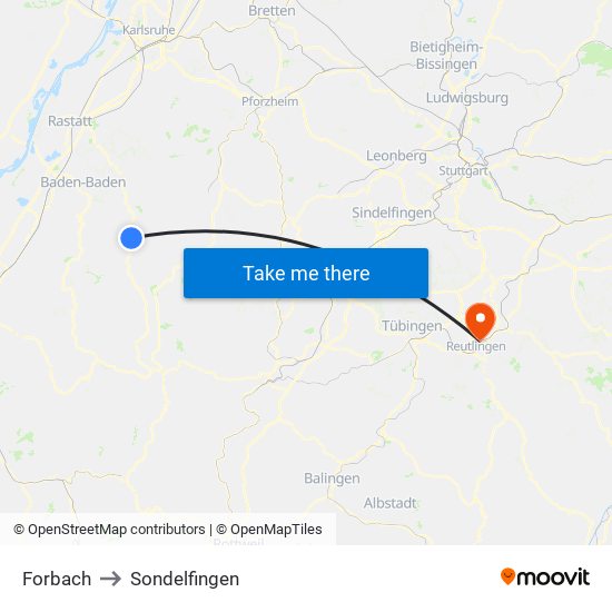 Forbach to Sondelfingen map