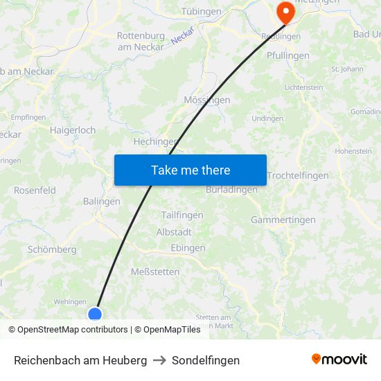 Reichenbach am Heuberg to Sondelfingen map