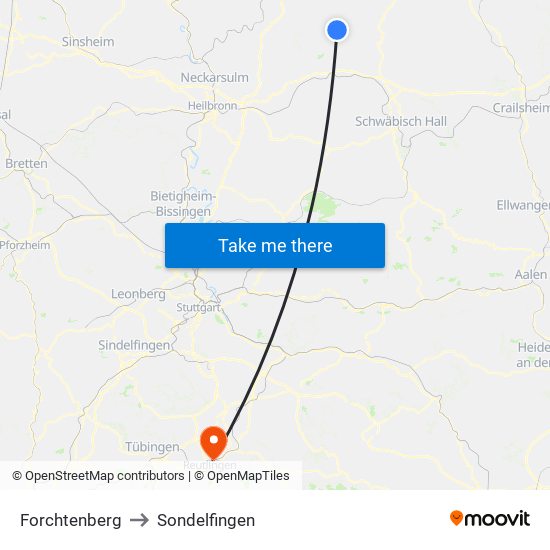 Forchtenberg to Sondelfingen map