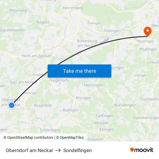 Oberndorf am Neckar to Sondelfingen map