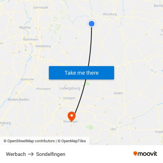 Werbach to Sondelfingen map