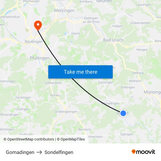 Gomadingen to Sondelfingen map