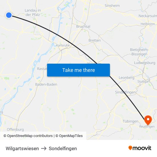 Wilgartswiesen to Sondelfingen map